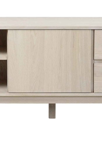 ROWICO Yumi TV-bord - hvidpigmenteret egetr, 2 skuffer, 1 hylde, 1 lge 