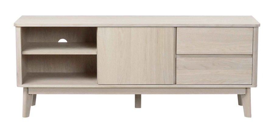 ROWICO Yumi TV-bord - hvidpigmenteret egetr, 2 skuffer, 1 hylde, 1 lge 