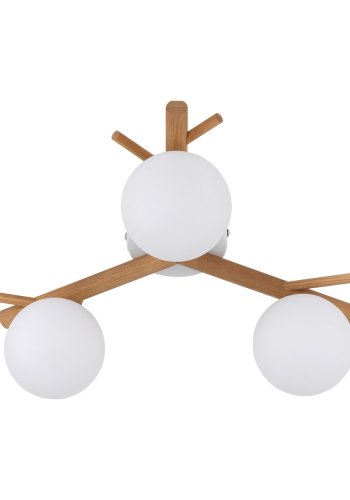 TK Sheron loftlampe, m. 3 skrme - opal glas og natur tr