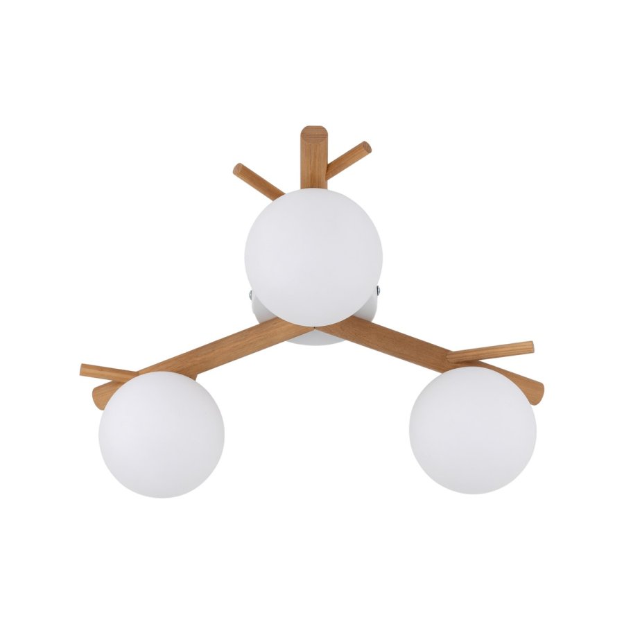 TK Sheron loftlampe, m. 3 skrme - opal glas og natur tr