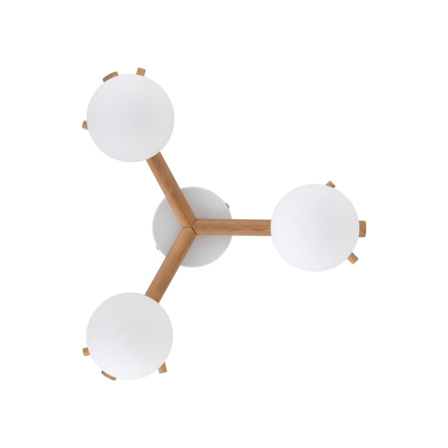 TK Sheron loftlampe, m. 3 skrme - opal glas og natur tr