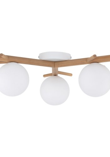 TK Sheron loftlampe, m. 3 skrme - opal glas og natur tr