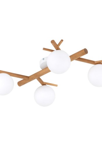 TK Sheron loftlampe, m. 4 skrme - opal glas og natur tr