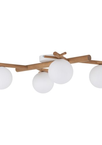 TK Sheron loftlampe, m. 4 skrme - opal glas og natur tr