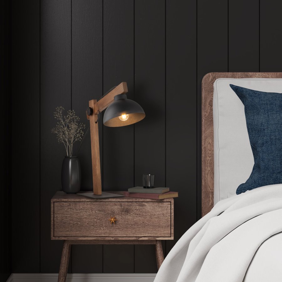 TK Oslo bordlampe - sort metal og valnddefarvet tr