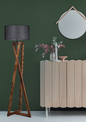 LUMI gulvlampe - sort stof og brun grantr