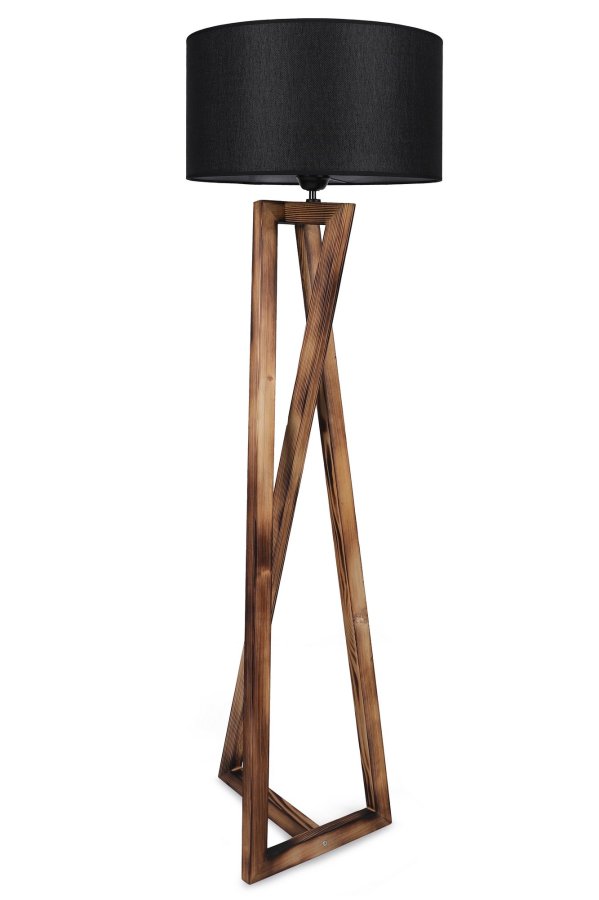 LUMI gulvlampe - sort stof og brun grantr
