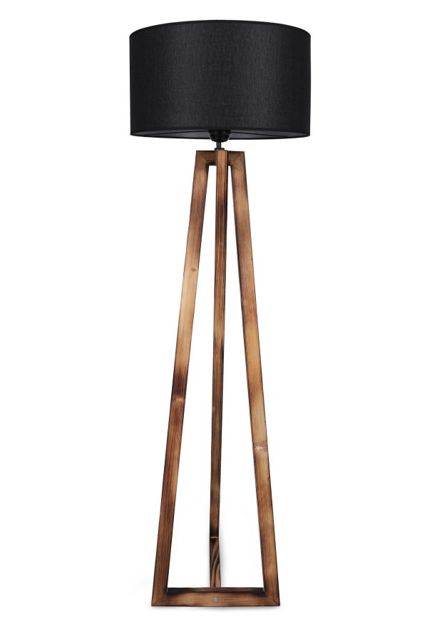 LUMI gulvlampe - sort stof og brun grantr