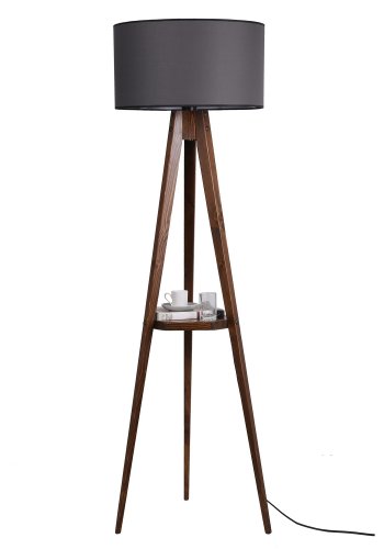 LUMI Sehbal gulvlampe, m. hylde - gr stof og valnddefarvet tr