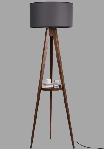 LUMI Sehbal gulvlampe, m. hylde - gr stof og valnddefarvet tr