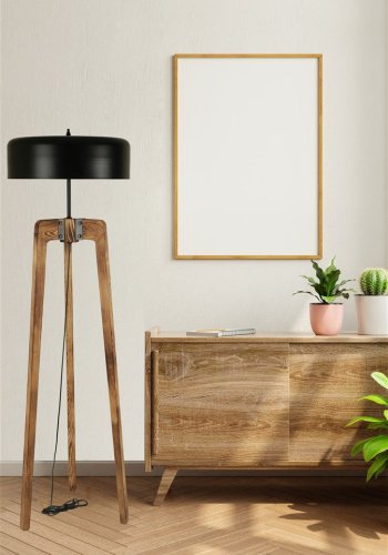 gulvlampe - sort metal og natur grantr