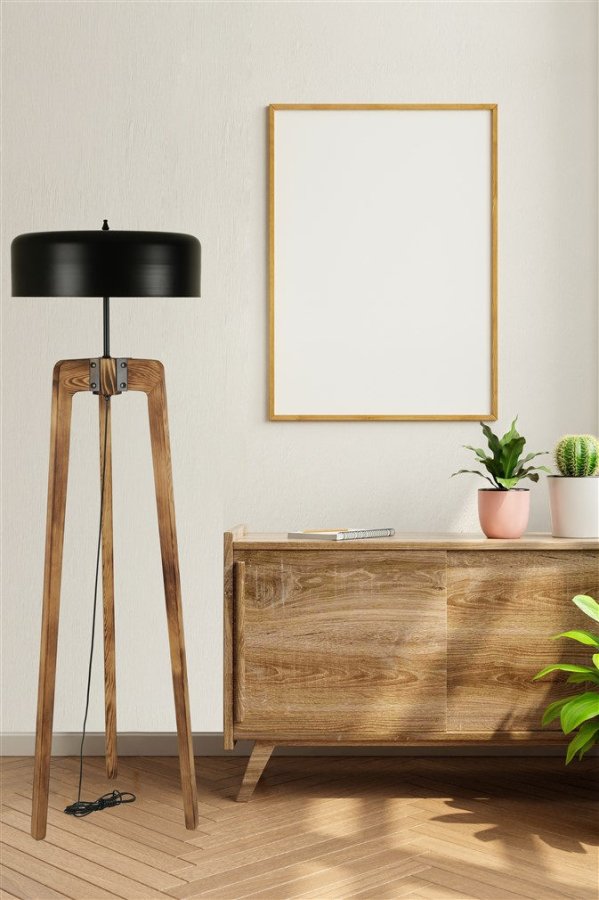 gulvlampe - sort metal og natur grantr