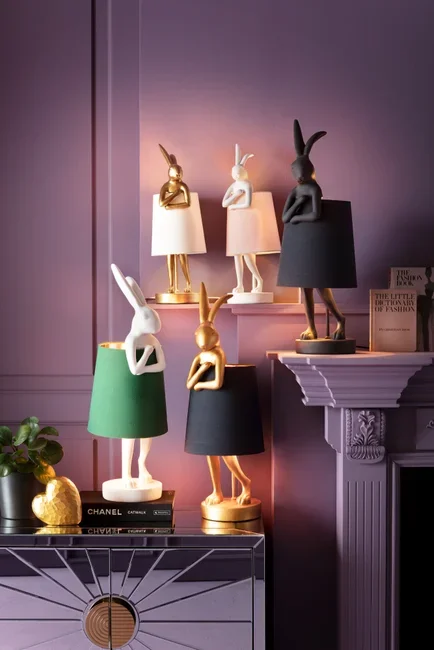 KARE DESIGN Animal Rabbit bordlampe - rosa linnedhr og hvid polyresin/stl (H:50cm)