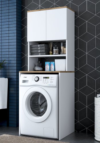 FUNZI LIVING KD101 vaskemaskineskab, m. 2 lger og 1 hylde, rektangulr - valnd og hvid melamin (65x60)