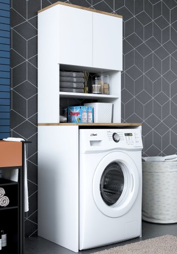 FUNZI LIVING KD101 vaskemaskineskab, m. 2 lger og 1 hylde, rektangulr - valnd og hvid melamin (65x60)