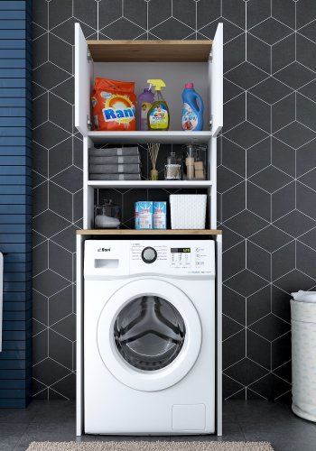 FUNZI LIVING KD101 vaskemaskineskab, m. 2 lger og 1 hylde, rektangulr - valnd og hvid melamin (65x60)