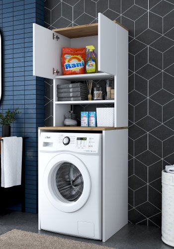 FUNZI LIVING KD101 vaskemaskineskab, m. 2 lger og 1 hylde, rektangulr - valnd og hvid melamin (65x60)