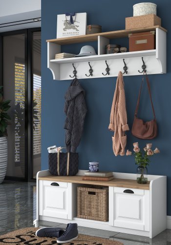 FUNZI LIVING P2 entrést, m. hattehylde og skab - hvid og valndfarvet melamin