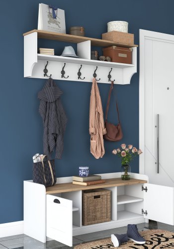 FUNZI LIVING P2 entrést, m. hattehylde og skab - hvid og valndfarvet melamin