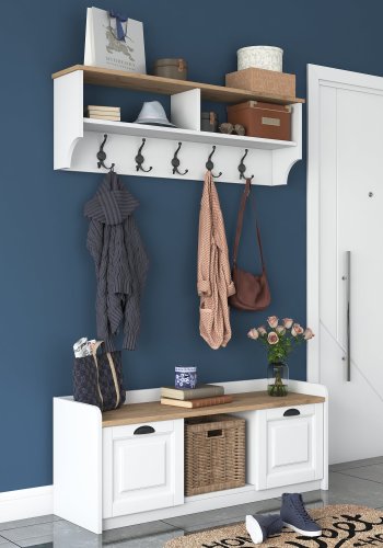 FUNZI LIVING P2 entrést, m. hattehylde og skab - hvid og valndfarvet melamin