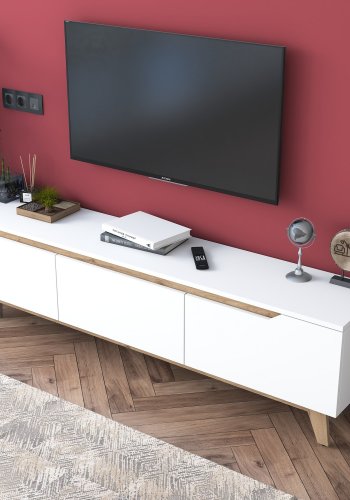 NORDVÄRK D1 TV-bord, m. 3 lger - hvid og valnd melamin (180x35)