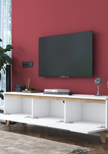 NORDVÄRK D1 TV-bord, m. 3 lger - hvid og valnd melamin (180x35)