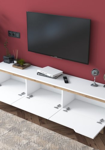 NORDVÄRK D1 TV-bord, m. 3 lger - hvid og valnd melamin (180x35)