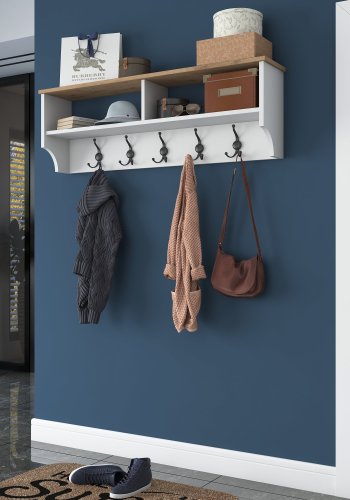 FUNZI LIVING P2 hattehylde, m. 5 metal knager - hvid og brun melamin