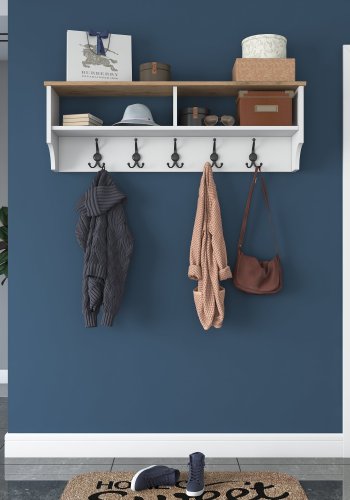 FUNZI LIVING P2 hattehylde, m. 5 metal knager - hvid og brun melamin