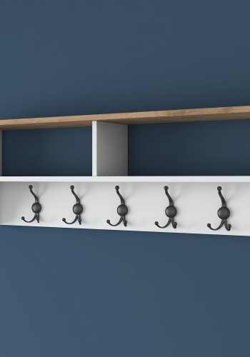 FUNZI LIVING P2 hattehylde, m. 5 metal knager - hvid og brun melamin