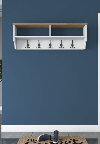 FUNZI LIVING P2 hattehylde, m. 5 metal knager - hvid og brun melamin