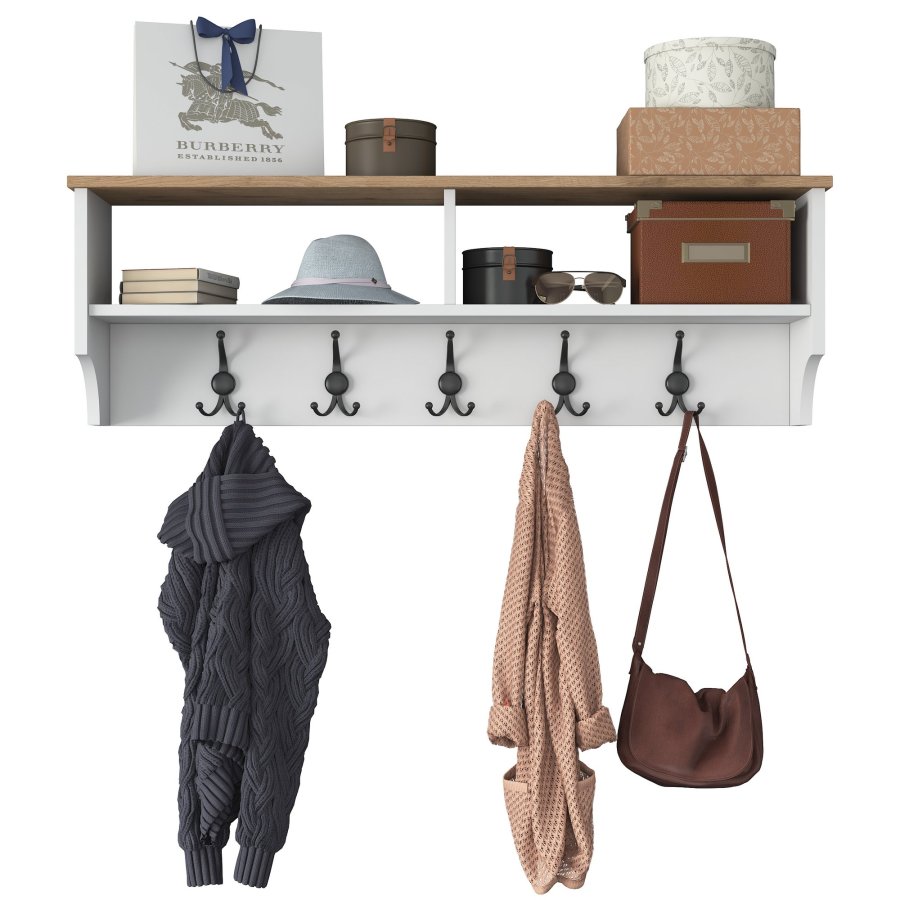 FUNZI LIVING P2 hattehylde, m. 5 metal knager - hvid og brun melamin