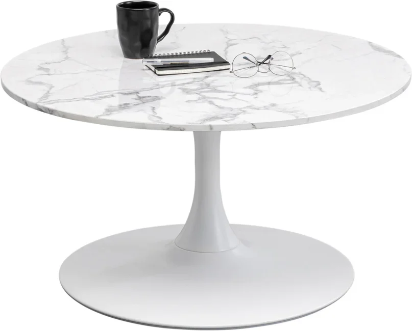 KARE DESIGN Schickeria sofabord, rund - hvid marmorlook laminat og hvid stl (80)