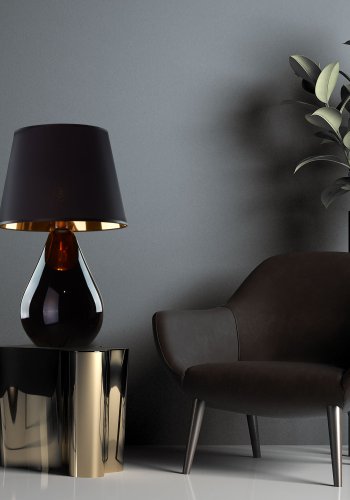 TK Lacrima bordlampe - guld, sort stof og sort glas 