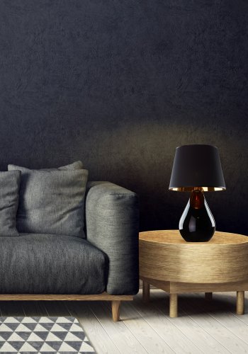 TK Lacrima bordlampe - guld, sort stof og sort glas 