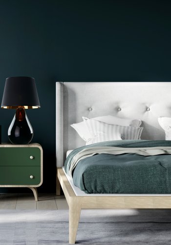 TK Lacrima bordlampe - guld, sort stof og sort glas 