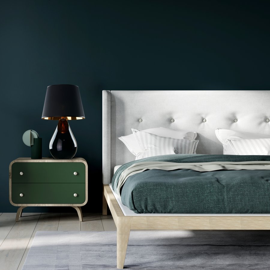 TK Lacrima bordlampe - guld, sort stof og sort glas 