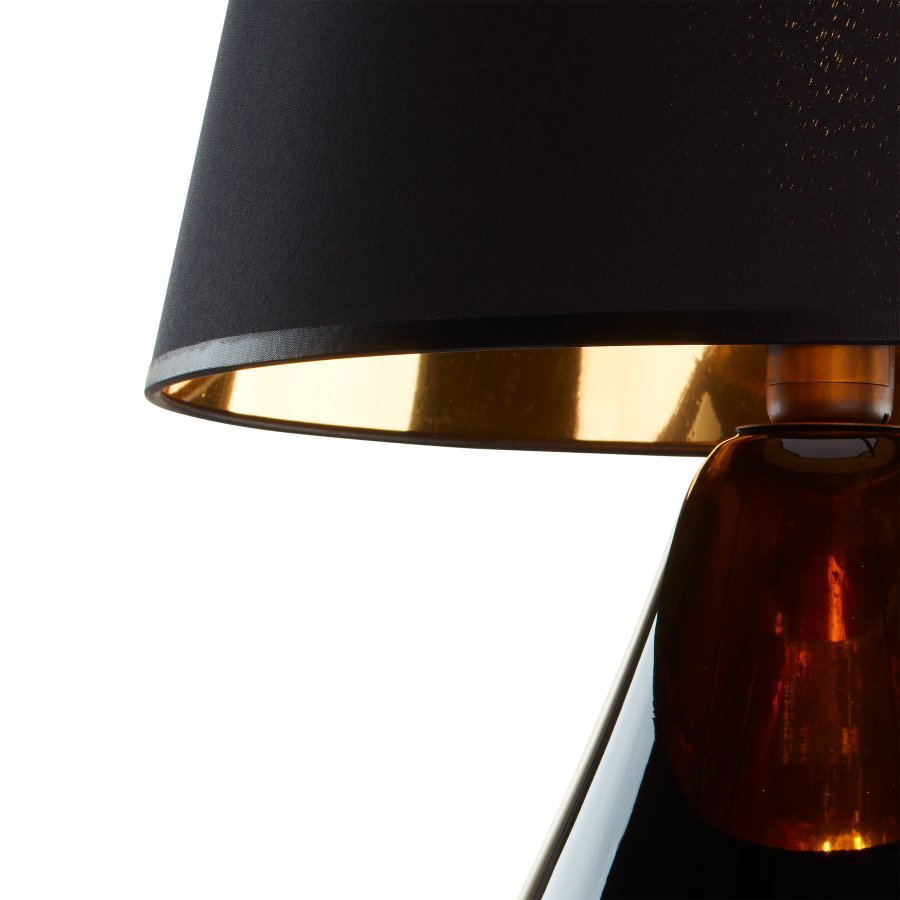 TK Lacrima bordlampe - guld, sort stof og sort glas 