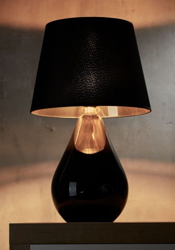 TK Lacrima bordlampe - guld, sort stof og sort glas 