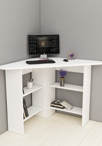 NORDVÄRK Corner hjrneskrivebord, m. 4 hylder - hvid melamin (80x80)