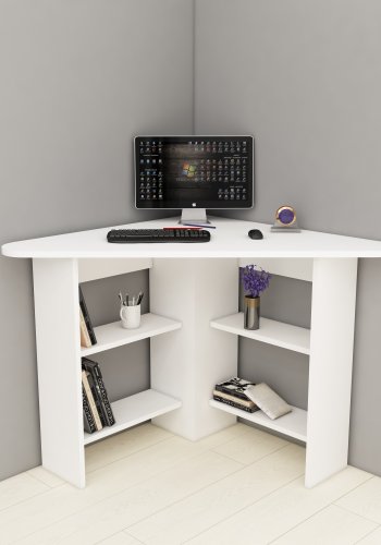 NORDVÄRK Corner hjrneskrivebord, m. 4 hylder - hvid melamin (80x80)