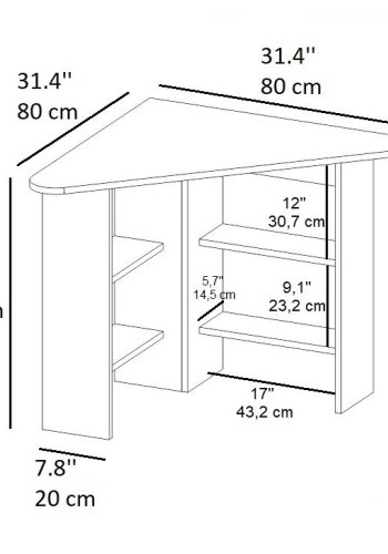 NORDVÄRK Corner hjrneskrivebord, m. 4 hylder - hvid melamin (80x80)