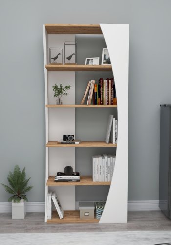 FUNZI LIVING Selge bogreol, m. 4 hylder - hvid og Atlantic Pine melamin