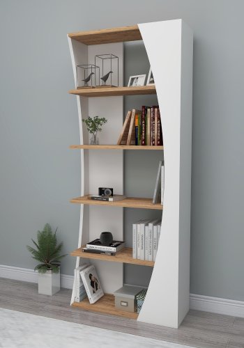 FUNZI LIVING Selge bogreol, m. 4 hylder - hvid og Atlantic Pine melamin