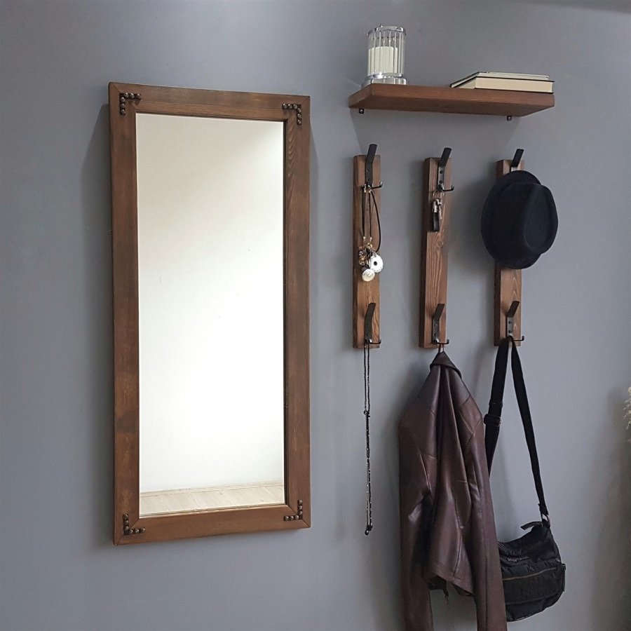 NORDVÄRK V109 entrést, m. 1 spejl, 3 knagerkker, 1 hylde - valnddefarvet fyrretr