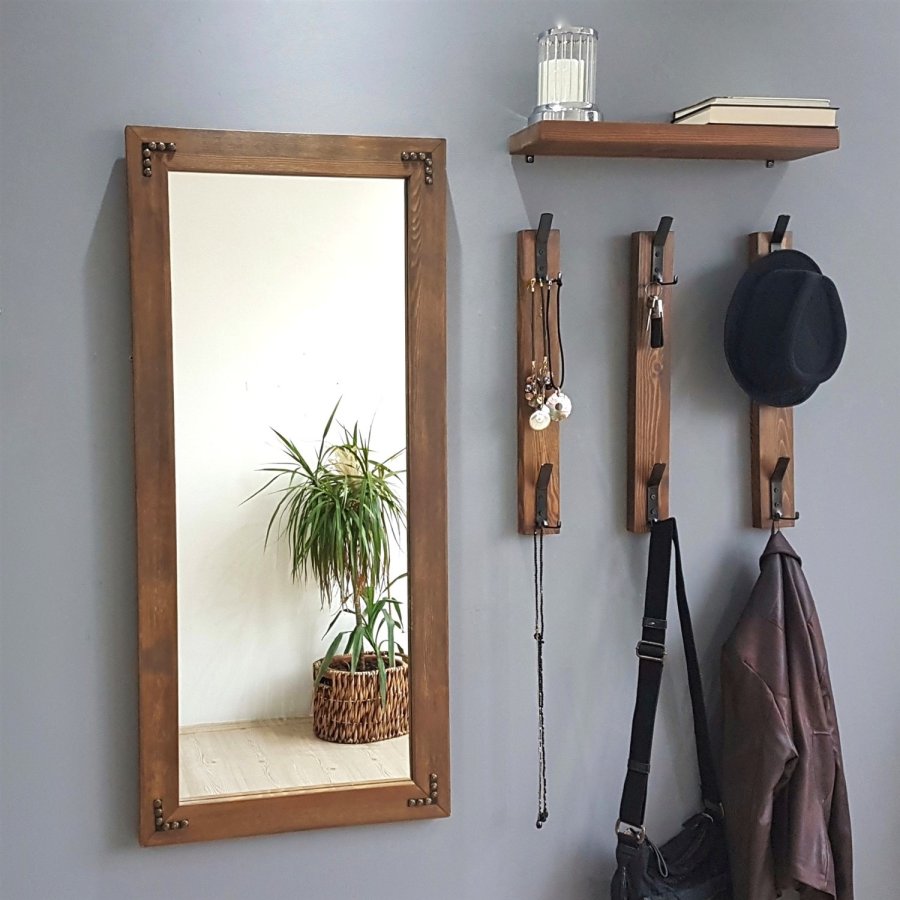 NORDVÄRK V109 entrést, m. 1 spejl, 3 knagerkker, 1 hylde - valnddefarvet fyrretr