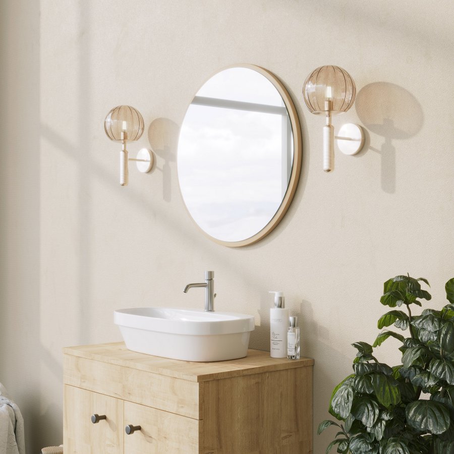 NORDVÄRK Yuvarlak dekorativt spejl, beige