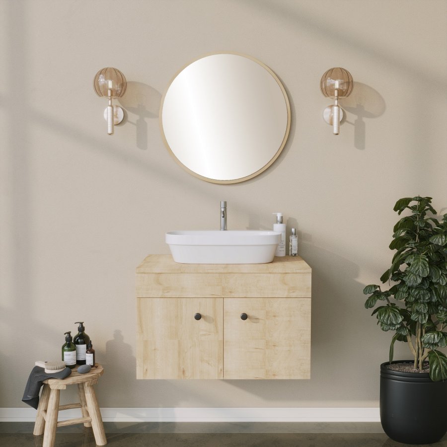 NORDVÄRK Yuvarlak dekorativt spejl, beige