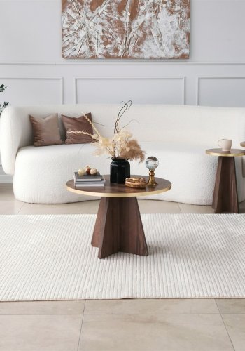 NORDVÄRK Mushroom sofabord, rund - guld PVC og valnd melamin (60)