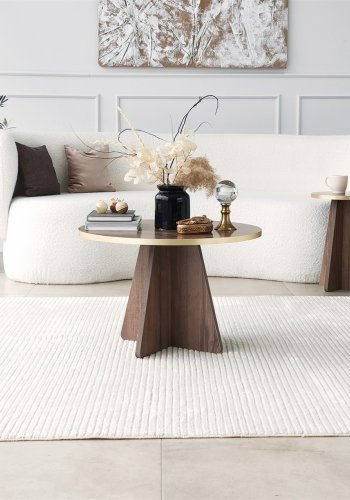 NORDVÄRK Mushroom sofabord, rund - guld PVC og valnd melamin (60)